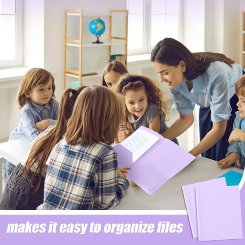 Gueevin 100 Pack Plastic Folder with Pockets, 2 Pocket Folders, Plastic Glossy Folders Fit Letter Size Paper, Heavy Duty Durable File Folder with Business Card for Home Office School (Light Purple) - color: Light Purple