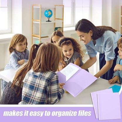 Gueevin 100 Pack Plastic Folder with Pockets, 2 Pocket Folders, Plastic Glossy Folders Fit Letter Size Paper, Heavy Duty Durable File Folder with Business Card for Home Office School (Light Purple) - color: Light Purple