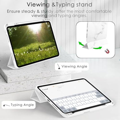 ZryXal iPad Pro 11 Inch Case (M5) 2025/ (M4) 2024 (Model: A2836/A2837/A3006), Trifold Stand Smart Cover with Pencil Holder and Soft TPU Back, Auto Wake/Sleep (Marble White) - color: Marble White