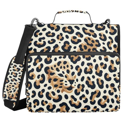 ALAZA Zipper Binder 3 Ring Abstract Leopard Print Cheetah Binder Organizer with Zipper and Shoulder Strap Large Capacity Multi-Pocket Trapper Keeper File Folder for Office Supplies - color: Multicolored 22