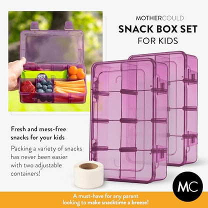 Snack Box Containers Set of 2-Reusable,100 Dissolvable Labels, 8 Adjustable Compartments, Dishwasher Safe, BPA-Free, Meal Prep Container, PARENT TESTED PARENT APPROVED AWARD (2 Pack) (Purple) - color: Purple, size: Small