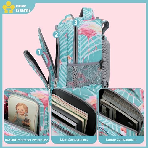 NEW TILAMI Rolling Backpack for Kids 18 Inch Wheeled Laptop Backpack Kids School Travel - color: Flamingo