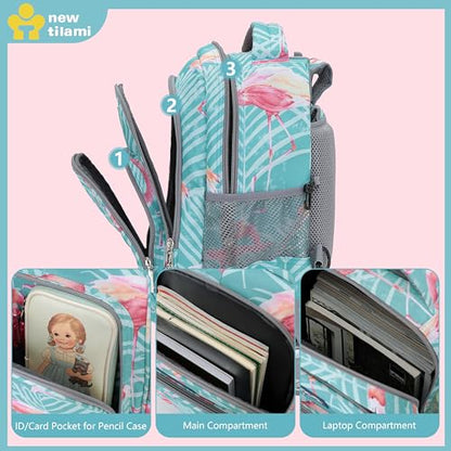 NEW TILAMI Rolling Backpack for Kids 18 Inch Wheeled Laptop Backpack Kids School Travel - color: Flamingo