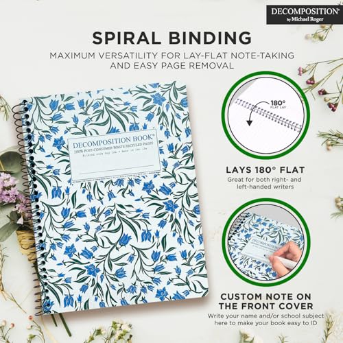 Decomposition Bluebells College Ruled Spiral Notebooks – 9.75 x 7.5 Journal with 160 Lined Pages – Notebooks for School Supplies, Home & Office – 100% Recycled Paper – Made in USA - color: Bluebells