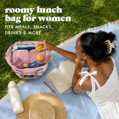 Fit & Fresh Remi Lunch Bag for Women Work – Neoprene Lunch Tote with Containers & Ice Pack, Reusable Meal Prep Lunch Box, Large Capacity, Machine Washable, Mauve - color: Mauve