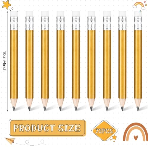 Outus 72 Pieces Golf Pencils Half Pencils with Eraser Mini Bulk Short #2 HB Pre Sharpened for Bridal Shower Wedding Office (Gold) - color: Gold