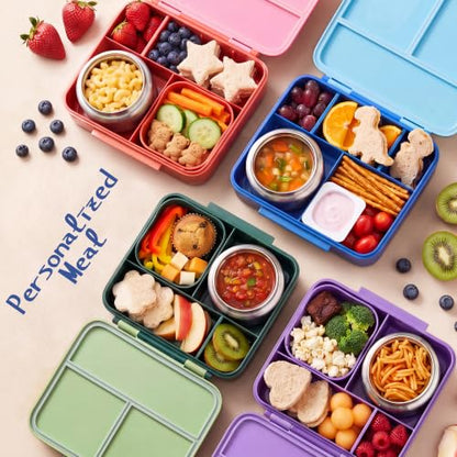 Bento Lunch Box for Kids with 8oz Soup Thermo Leak-Proof Lunch Food Containers with Snack Sauce Container for Kid Girls Boys to School, Green Bag - color: Green Bag