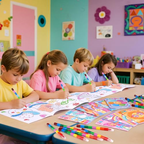 BenLouis 24 Hippie Boho Mini Coloring Books Kids with 24 Stacking Crayons Retro Daisy Party Favors Activity Books Bulk for Kids Two Groovy Goodie Bag Gift Stuffer Classroom Reward - style: Hippie Boho