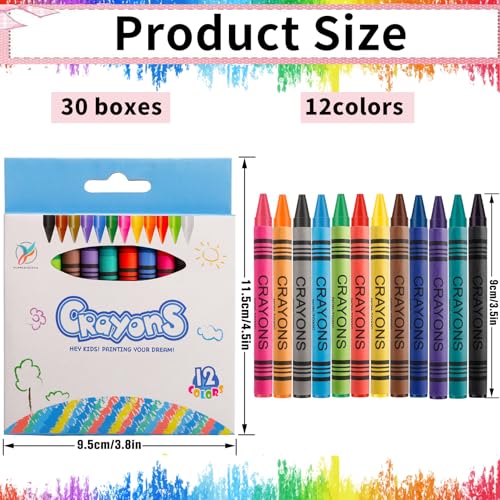 Bulk Crayons, 30 Boxes of 12 Packs Color Crayons, Crayon Bulk, Crayon Individual Packs for Party Favors Restaurants Home Office Supplies(12 Colors)