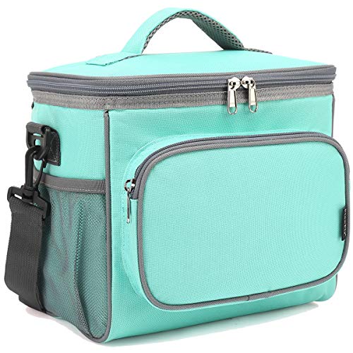 FlowFly Insulated Reusable Lunch Bag Adult Large Lunch Box for Women and Men with Adjustable Shoulder Strap,Front Zipper Pocket and Dual Large Mesh Side Pockets,Jade - color: Jade