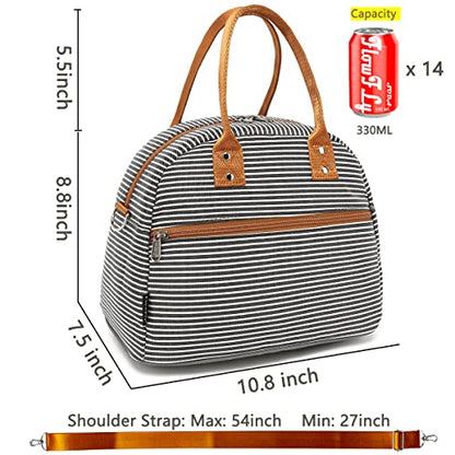 FlowFly Insulated Lunch Bag With Shoulder Strap for Women, Men, and Kids, Large and Reusable, Handle, Freezable Work and School Travel Tote and Meal Prep Organizer,White and Black Stripes - color: White and Black Stripes