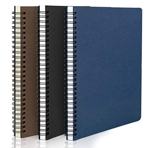 EUSOAR College Ruled Spiral Notebook, A5 3packs 5.5"X8.3" 120 Pages Lined Travel Writing Journal, Memo Notepad Sketchbook, Students Office Business Subject Diary Ruled Spiral Book Journal-3 Colors - color: Black, Royal Blue, Coffee, size: 3 Packs