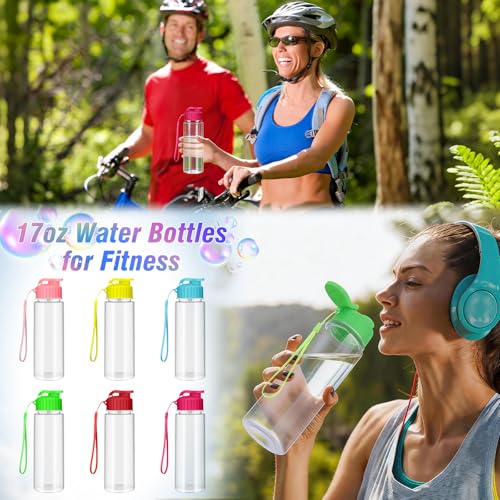 mwellewm Bulk Water Bottles 24 Pack 17 oz Reusable Plastic Water Bottles Bulk with Leak Proof Flip Top for Gym Sports Outdoor Fitness Party Clasroom School Activities Camping Office Travel(Colorful)