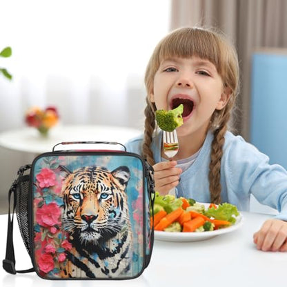 Graffiti Tiger Boys Lunch Box for School Insulated Kids Lunch Box Reusable Leakproof Lunch Bag Thermal Cooler Tote Picnic Lunchbox with Adjustable Shoulder Strap Back to School Gifts for Teens Boys - color: Tiger Flowers