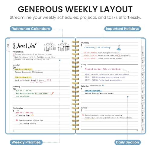 Planner 2026-2027, 6.3" x 8.5" Weekly and Monthly Academic Year Planner Calendar, July 2026 - June 2027, Hardcover Large School Planning Agenda With Tabs, Perfect for School & Office Supplies, A5, Baby Blue - color: G-Baby Blue, size: A5(6.3"x8.5")