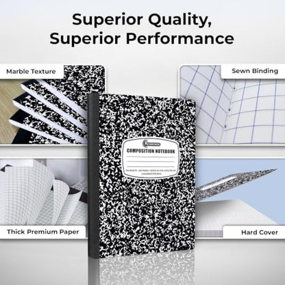 Rosmonde 100 Pack Graph Composition Notebook, 100 Sheets (200 Pgs) Graph Paper Composition Bulk Notebook for School, Bulk Graphing Notebook, 4x4 Grid, Quad Ruled Composition Book, Hard Sewn Bound Cover - size: 100 Pack, style: Quad Ruled - Black Marble