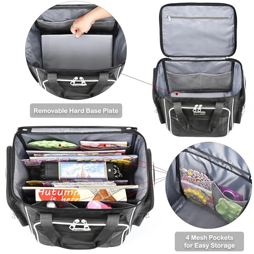 CAB55 Rolling Craft Bag, Tote Bag with Wheels for Women, Rolling Teacher Bag with Removable Folding Hand Truck (Black) - color: Black