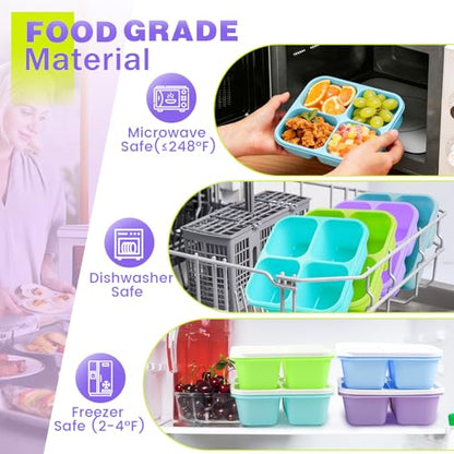 4 Pack Snack Containers Bento Box Adult Lunch Box,Meal Prep Container, Reusable Food Storage lunch Containers Stackable for Work, Travel and Gym (Blue, Green, Purple, Grass Green) - color: Blue, Green, Purple, Grass Green