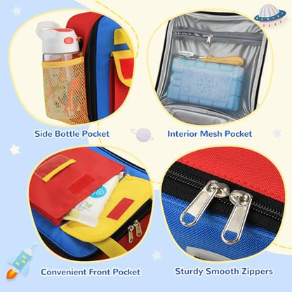 REDSHELL Lunch Box Kids, Large Insulated Lunch Bag for Boys Girls, Red Blue | Tactical Style, Cooler Lunchbag, Square Toddler Lunchbox, School & Daycare, Lunch Tote, Water Bottle Holder, Adjustable Strap - color: Red & Blue