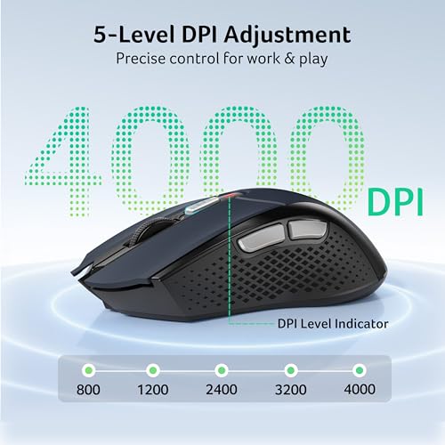 Acer Wireless Mouse for Laptop, 2.4GHz Computer Mouse 5 Adjustable 4000 DPI | Office Cordless USB Mice with USBA Receiver, 6 Buttons, Medium to Large Sized Hands Compatible with PC, Laptop, Desktop