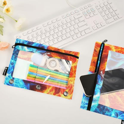 Football Pencil Pouch For 3 Ring Binder Clear Window Pencil Case For 3 Ring Reinforced Grommets With Zipper, 2 Pack - color: Football