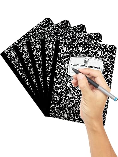 Composition Notebooks 5-Pack College Ruled 200 Pages (100 Sheets) 9.75" x 7.5" Classic Black & White Marble Cover Durable Hardcover Stitched Binding Ideal for School College Office or Journaling