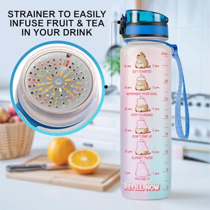 Kawaii Capybara Water Bottle 32oz – Just a Girl Who Loves Capybaras Cute Animal Bottle with Time Marker, Reusable Drink Bottle Gift for Teen Girls, Kawaii Lovers - color: Capybara Lovers