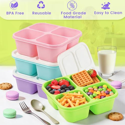 4 Pack Snack Containers Bento Box Adult Lunch Box,Meal Prep Container, Reusable Food Storage lunch Containers Stackable for Work, Travel and Gym (Grass Green, Pink, Green, Purple) - color: Grass Green, Pink, Green, Purple
