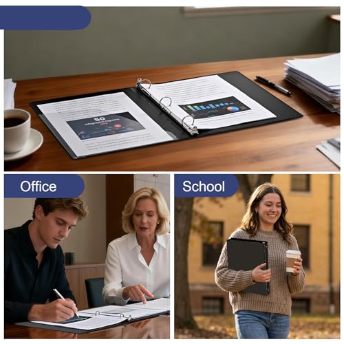 0.5-1-Inch 3-Ring-Binder with Pockets, Basic Binders 1-inch View Round Binders Holds US Letter Size 8.5'' x 11'' - Bundle Packs Perfect for Home, Office, and School (1'' - Black -12 Packs) - size: 1'' - Black -12 Packs