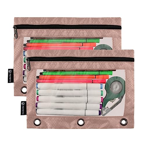 MCHIVER Rose Gold Pencil Pouch for 3 Ring Binder Pencil Pouches with Zippers Clear Window Binder Pockets Pencil Bags for Work Daily Office 2 Packs - color: Rose Gold