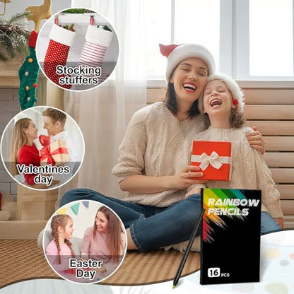 FUAOIS Stocking Stuffers for Kids Teens, 16 Rainbow Kids' Drawing Pencils, Art Supplies for Kid 4-12 Year Old