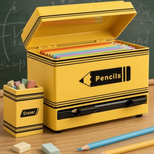 Pencil Dispenser for Classroom, 2Pcs Classroom Organization Set, Interactive Pencil Holder with Eraser Holder, Pencils Station for Teacher & Student, Teacher Must Have, Back to School Supplies(Yellow) - color: Yellow