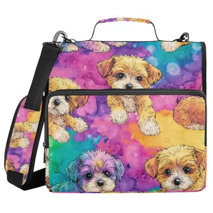 ALAZA Dogs Rainbow Marble Zipper Binder 1.5 inch 3 Ring Binder Organizer with Shoulder Strap and Handle for Home Office Work