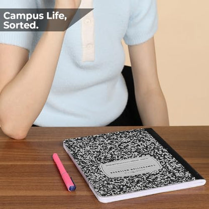 6 Pack Composition Notebook College Ruled Bulk, 200 Pages (100 Sheets), 9-3/4 x 7-1/2", Hard Cover College Ruled Notebook Bulk, Black Marble Composition Notebooks, Bulk School Notebooks