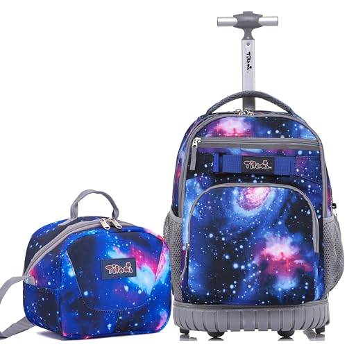 NEW TILAMI Rolling Backpack for Kids 18 Inch Wheeled Laptop Backpack Kids School Travel - color: Deep Space