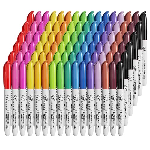 Buecs Permanent Markers, 96 Count Fine Point Permanent Markers, 16 colors, Waterproof & Smear Proof Markers, Quick Drying, Office Supplies for School, Office, Home