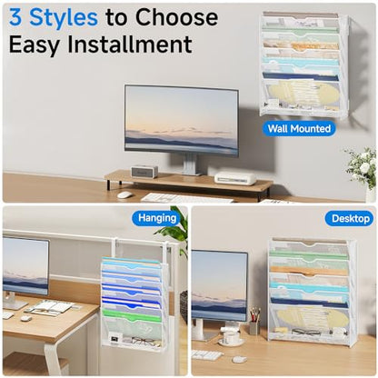 Lavatino 6-Tier Hanging File Organizer, Wall Mount File Holder for Mails Folders Papers Magazine Organization, Vertical Document Organizer for Office Home - (White)