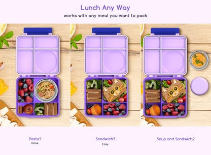 Bento Box for Kids - Leak-Proof Bento Lunch Box with Insulated Thermo Food Jar - 4 Compartments, 1 Removable Divider, 1 Spoon, 1 Fork - Dishwasher Safe, BPA-Free (Light purple) - color: Light Purple