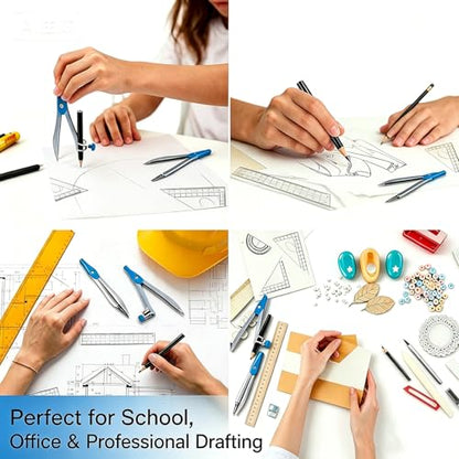 Marte Vanci 10 Piece Geometry Set, Math Geometry Kit with Storage Case, Includes 2 Compasses Rulers Protractor Pencil Eraser Sharpener Lead Refills Student Supplies for Drafting, Math Study (Blue) - color: Blue