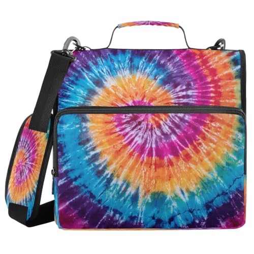Tie Dye Pink Orange Blue Purple Zipper Binder 3 Ring with Shoulder Strap | Multi-Pocket Organizer, 2 Inch Binder Holds 500 Sheets, Zipper Binders Organizer for School Students Office - color: Multicolored.10