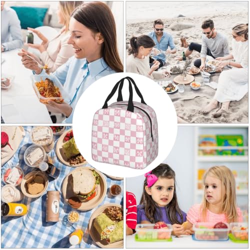 Lunch Bag Pink Check Bow Pattern Insulated Lunch Box Cooler Tote for Adults Student Boys Girls Women Men Work Office School Picnic Beach Reusable Lunchbox Over 3 Years Old - color: B0361