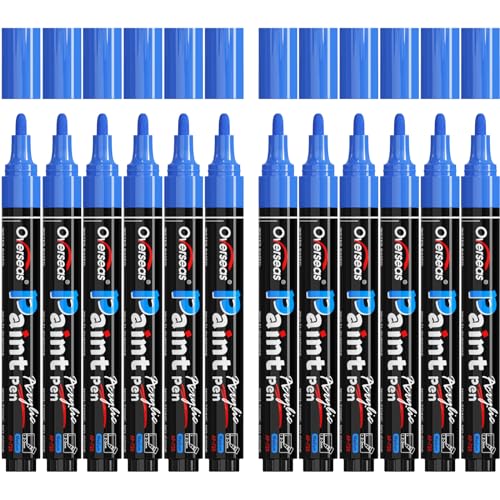 Overseas Blue Paint Pens Paint Markers - Permanent Acrylic Markers 12 Pack, Water-Based, Quick Dry, Waterproof Marker Pen for Rock, Wood, Plastic, Metal, Canvas, Glass, Fabric, Mugs. Medium Tip - color: Blue