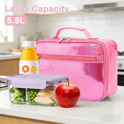 FlowFly Kids Lunch box Insulated Soft Bag Mini Cooler Back to School Thermal Meal Tote Kit for Girls, Boys,Pink - color: Pink