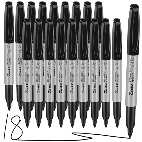 7-ack Fine Point Permanent Markers Bulk Black, 18 Count, Fine Tip, Waterproof & Fade-Resistant Ink, No Smudge, Quick Drying, Writing on Paper, Plastic, Metal, Glass for Home, Office, School