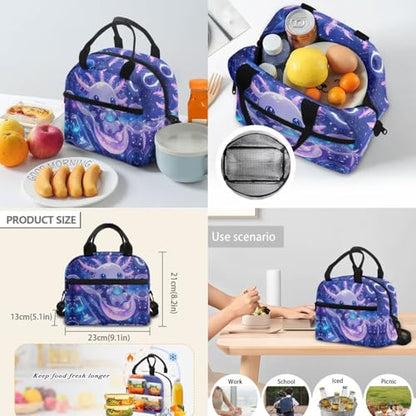 Elementary School Backpack with Insulated Lunch Box, Pencil Case & Water Bottle Holder - 17 Inch Axolotl Crystal Ball Print Bookbag Set for Kids, Child Back to School Supplies - color: Axolotl Crystal Ball