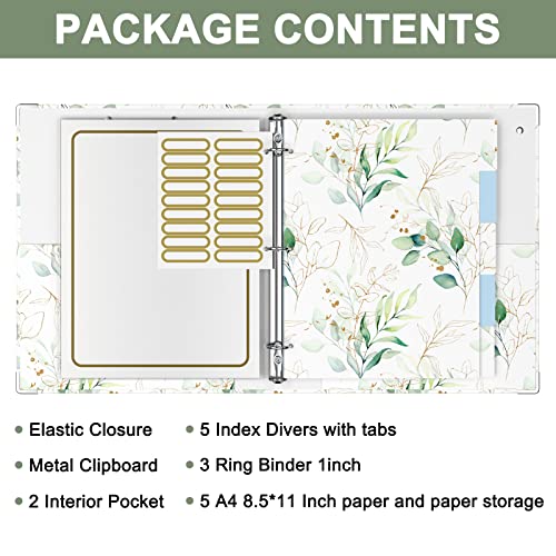 Rouidr 3 Ring Binder with clipboard, 1 inch 8.5 x 11 in Letter Size View Binders Organizer with Dividers Tabs & Clear Sleeves, School Supplies, Office Supplies, Leaves - color: Leaves, size: 1in(Letter Size)