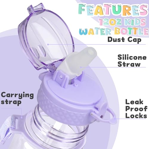 OLDLEY 17oz Kids Water Bottle, Tritan BPA-Free, Leakproof Flip Straw Lid, Motivational Time Marker, Carry Strap, Reusable Clear Water Bottle for Boys & Girls,Amethyst - color: Amethyst, style: 17 Ounces