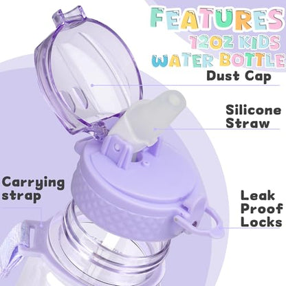 OLDLEY 17oz Kids Water Bottle, Tritan BPA-Free, Leakproof Flip Straw Lid, Motivational Time Marker, Carry Strap, Reusable Clear Water Bottle for Boys & Girls,Amethyst - color: Amethyst, style: 17 Ounces