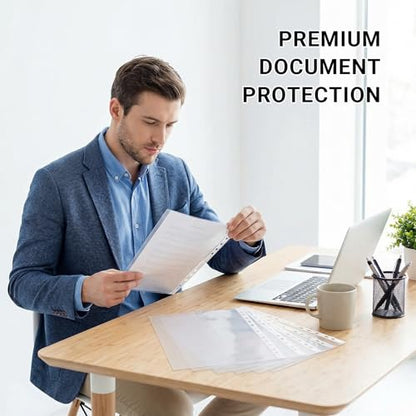Clear Protector Sheets 50 Pack, 8.3 x 11.7 Inch Durable Plastic, 11-Hole Reinforced Edge, Letter Size, Compatible with 2/3/4 Ring Binders, Document Protection for Office & Home