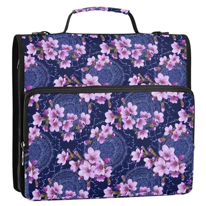 3 Ring Zipper Binder Purple Cherry Blossoms Binders Bag with Shoulder Strap 500 Sheets Paper Organizer Trapper Keeper Documents Storage File Folder for School Office - color: A423